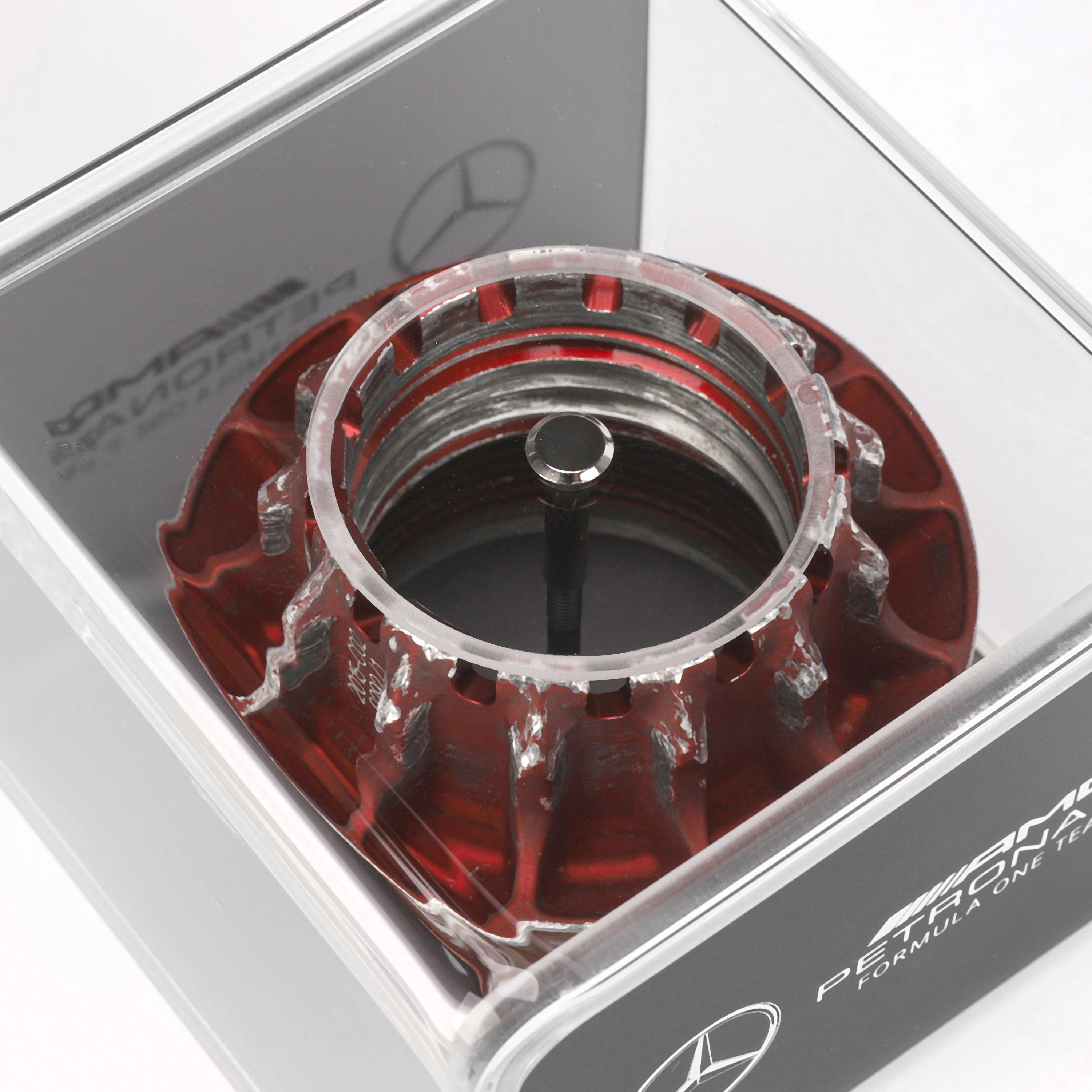 Mercedes AMG Petronas 2015 Grand Prix Used Red Wheel Nut in Display Case - Image 3
