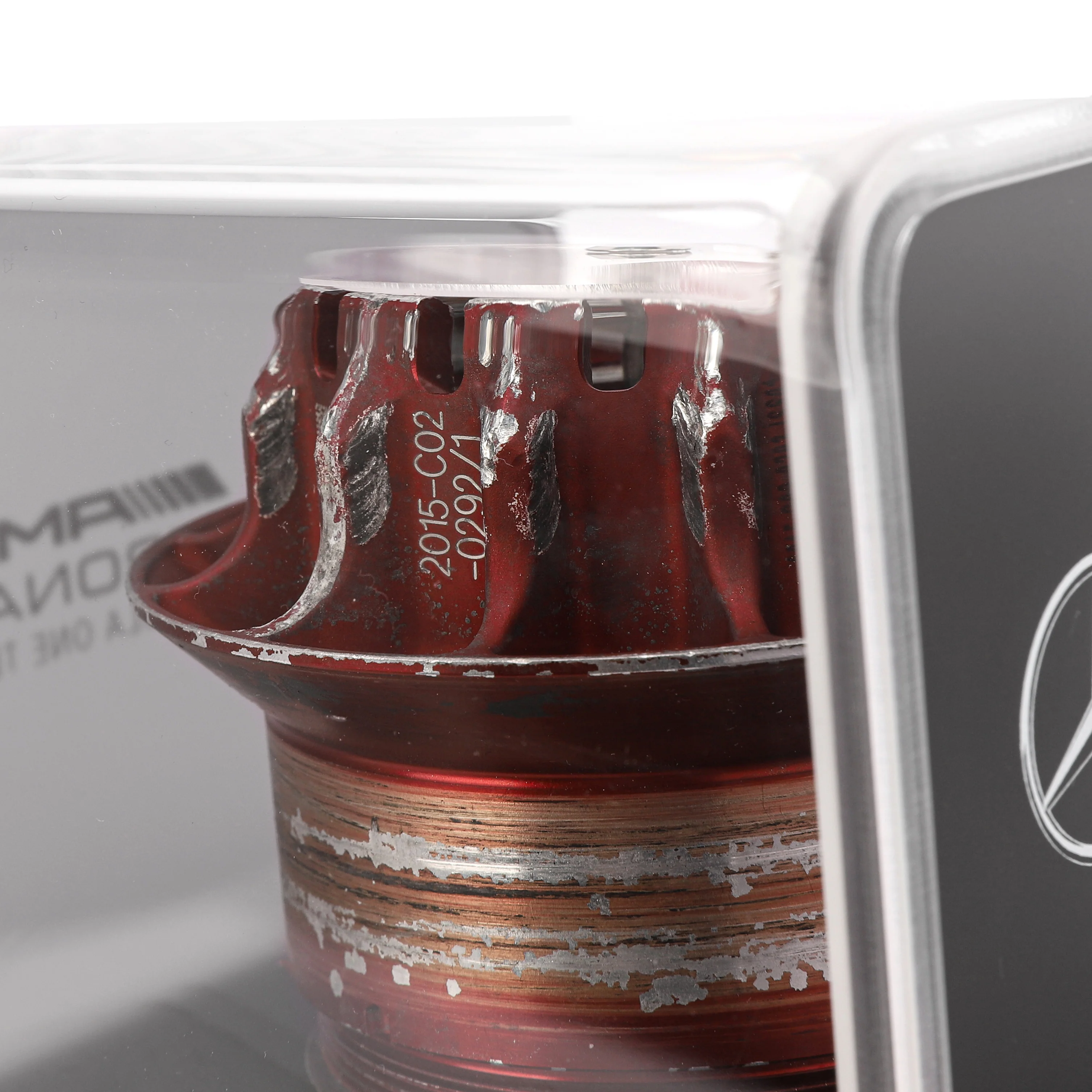 Mercedes AMG Petronas 2015 Grand Prix Used Red Wheel Nut in Display Case - Image 4
